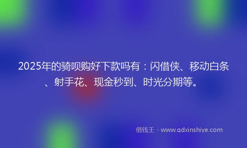 2025年的骑呗购好下款吗有：闪借侠、移动白条、射手花、现金秒到、时光分期等。