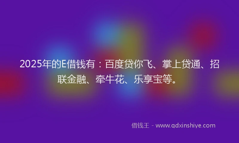 2025年的E借钱有：百度贷你飞、掌上贷通、招联金融、牵牛花、乐享宝等。