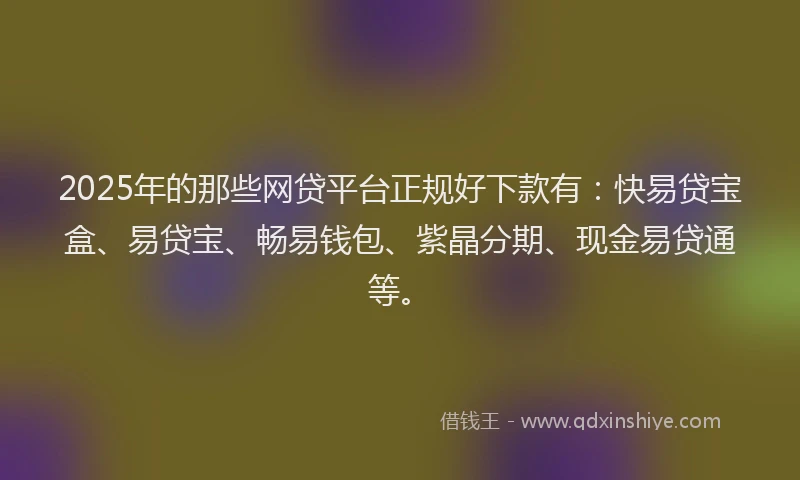 2025年的那些网贷平台正规好下款有：快易贷宝盒、易贷宝、畅易钱包、紫晶分期、现金易贷通等。