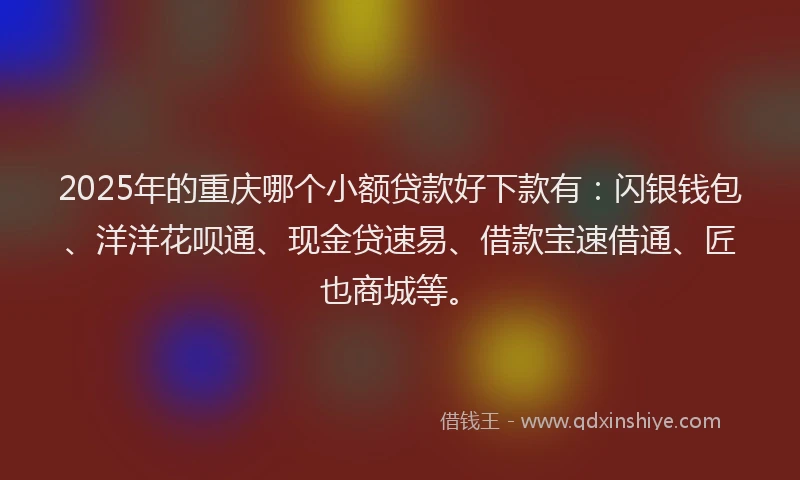 2025年的重庆哪个小额贷款好下款有：闪银钱包、洋洋花呗通、现金贷速易、借款宝速借通、匠也商城等。