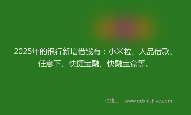 2025年的银行新增借钱有:小米粒、人品借款、任意下、快捷宝融、快融宝盒等。