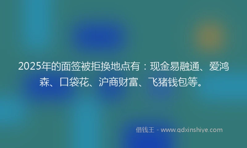 2025年的面签被拒换地点有：现金易融通、爱鸿森、口袋花、沪商财富、飞猪钱包等。
