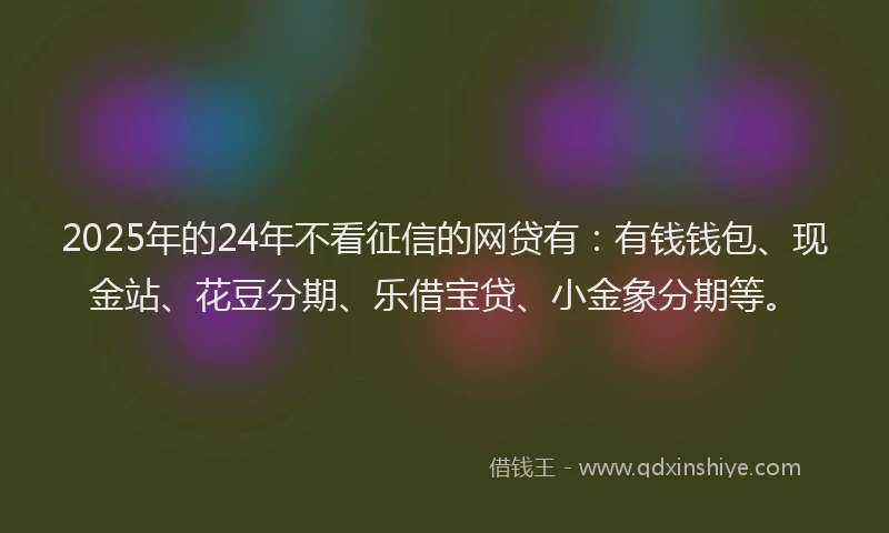 2025年的24年不看征信的网贷有：有钱钱包、现金站、花豆分期、乐借宝贷、小金象分期等。