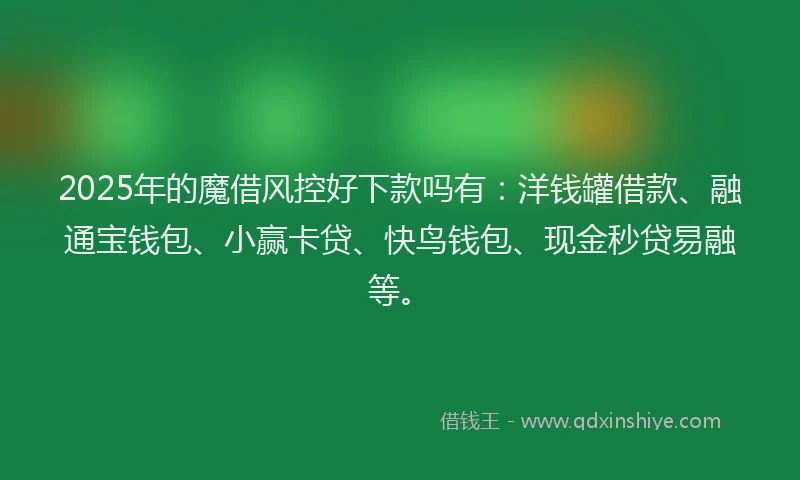 2025年的魔借风控好下款吗有：洋钱罐借款、融通宝钱包、小赢卡贷、快鸟钱包、现金秒贷易融等。