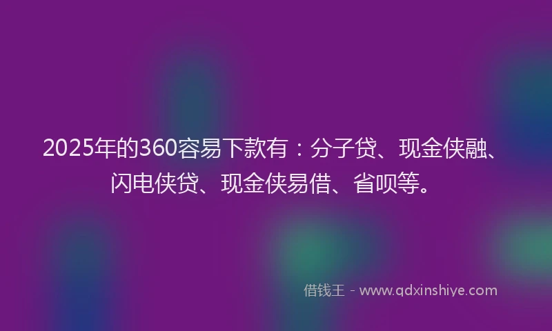 2025年的360容易下款有：分子贷、现金侠融、闪电侠贷、现金侠易借、省呗等。