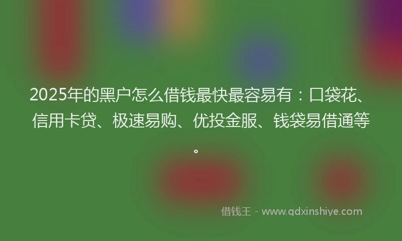 2025年的黑户怎么借钱最快最容易有：口袋花、信用卡贷、极速易购、优投金服、钱袋易借通等。