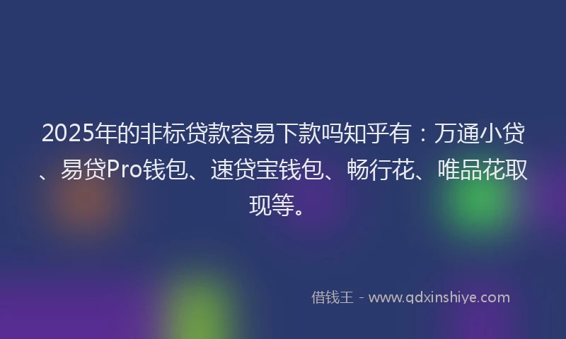 2025年的非标贷款容易下款吗知乎有:万通小贷、易贷Pro钱包、速贷宝钱包、畅行花、唯品花取现等。