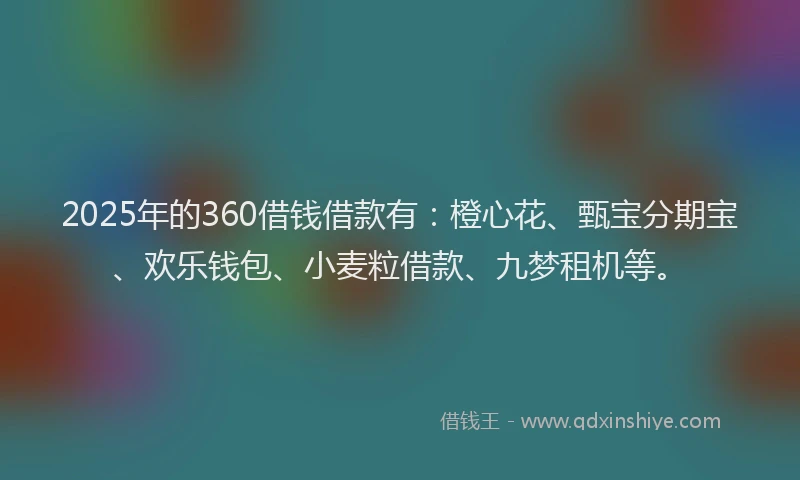 2025年的360借钱借款有：橙心花、甄宝分期宝、欢乐钱包、小麦粒借款、九梦租机等。