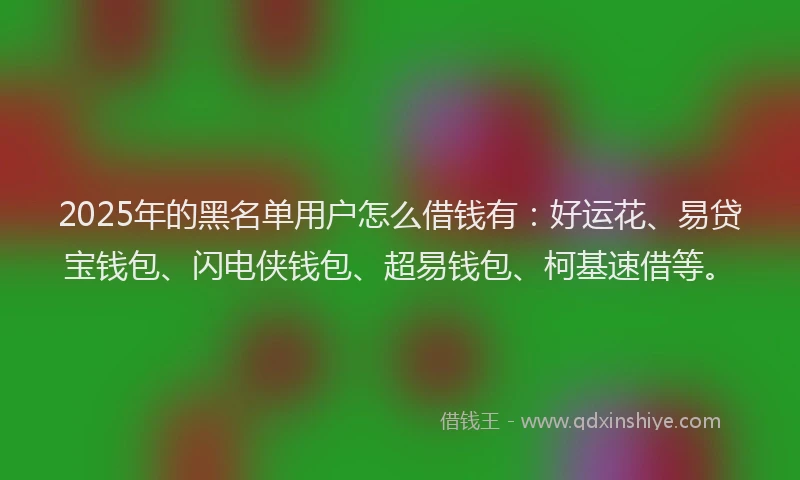 2025年的黑名单用户怎么借钱有:好运花、易贷宝钱包、闪电侠钱包、超易钱包、柯基速借等。