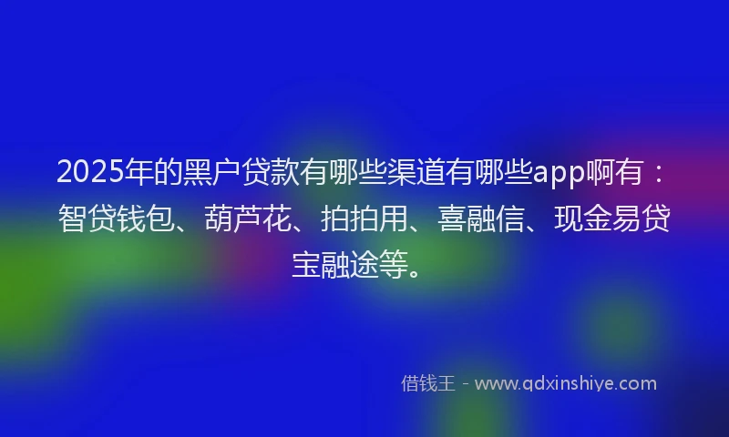 2025年的黑户贷款有哪些渠道有哪些app啊有：智贷钱包、葫芦花、拍拍用、喜融信、现金易贷宝融途等。