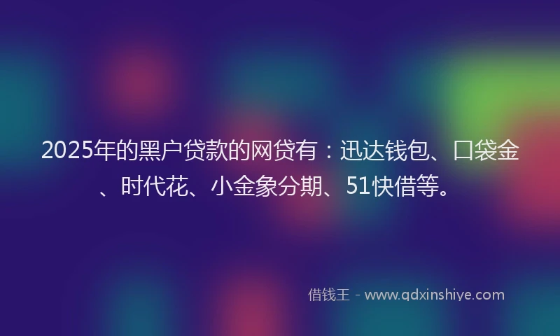 2025年的黑户贷款的网贷有：迅达钱包、口袋金、时代花、小金象分期、51快借等。