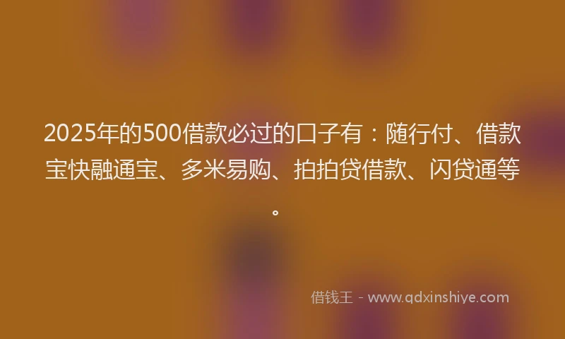 2025年的500借款必过的口子有：随行付、借款宝快融通宝、多米易购、拍拍贷借款、闪贷通等。
