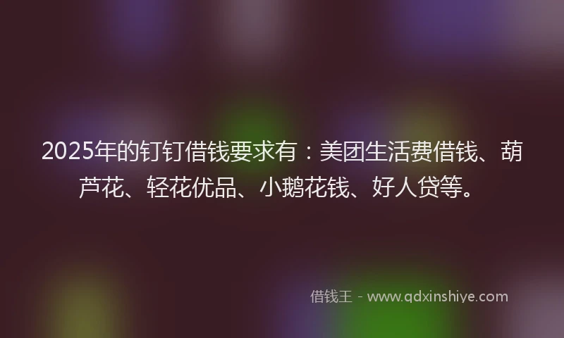 2025年的钉钉借钱要求有：美团生活费借钱、葫芦花、轻花优品、小鹅花钱、好人贷等。