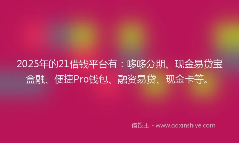 2025年的21借钱平台有：哆哆分期、现金易贷宝盒融、便捷Pro钱包、融资易贷、现金卡等。