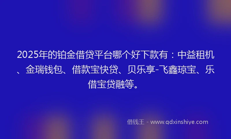 2025年的铂金借贷平台哪个好下款有：中益租机、金瑞钱包、借款宝快贷、贝乐享-飞鑫琼宝、乐借宝贷融等。