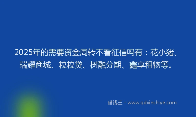 2025年的需要资金周转不看征信吗有:花小猪、瑞耀商城、粒粒贷、树融分期、鑫享租物等。