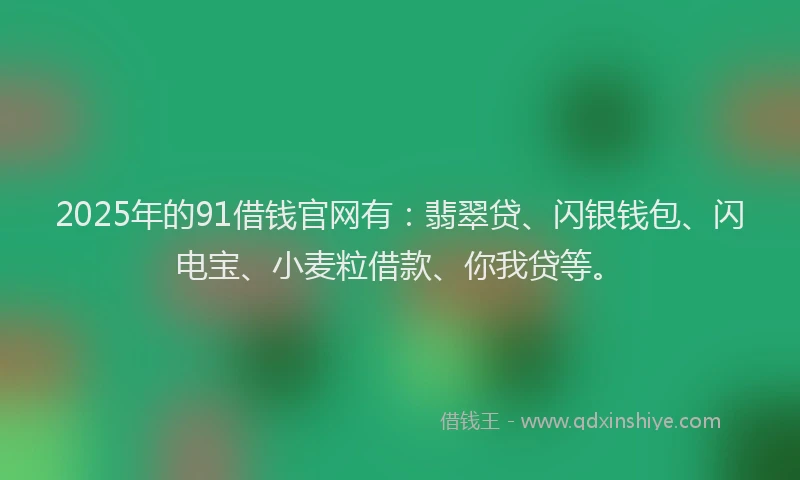 2025年的91借钱官网有：翡翠贷、闪银钱包、闪电宝、小麦粒借款、你我贷等。