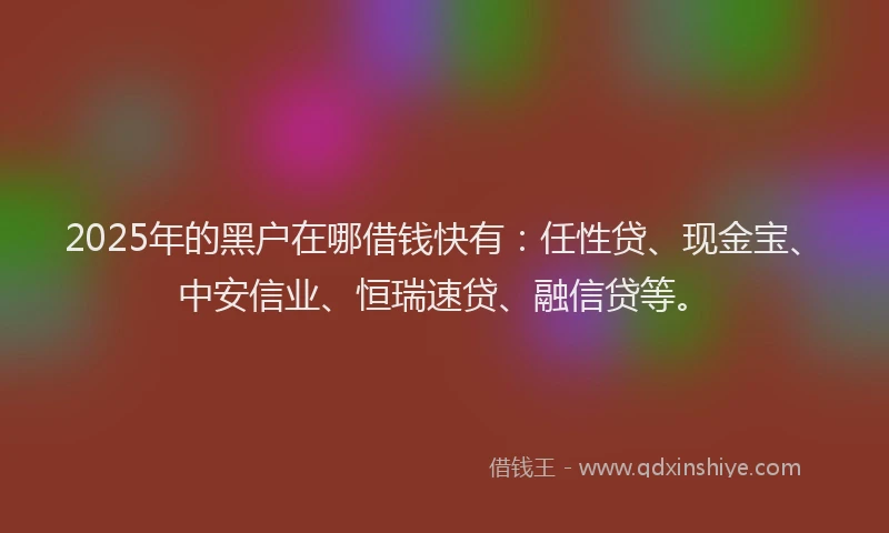 2025年的黑户在哪借钱快有：任性贷、现金宝、中安信业、恒瑞速贷、融信贷等。