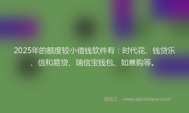 2025年的额度较小借钱软件有：时代花、钱贷乐、信和易贷、瑞信宝钱包、如意购等。