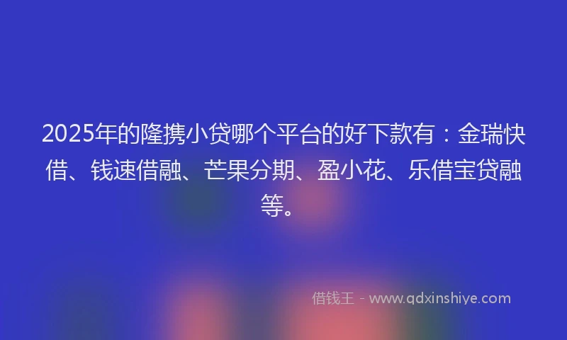 2025年的隆携小贷哪个平台的好下款有：金瑞快借、钱速借融、芒果分期、盈小花、乐借宝贷融等。