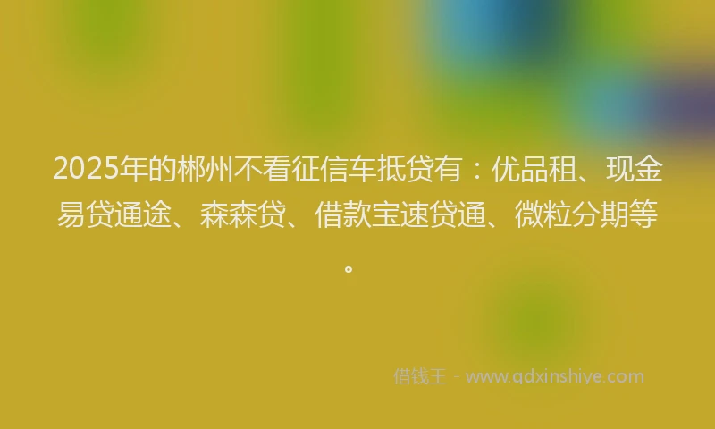 2025年的郴州不看征信车抵贷有：优品租、现金易贷通途、森森贷、借款宝速贷通、微粒分期等。