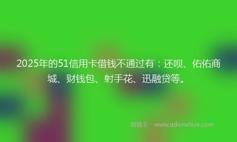 2025年的51信用卡借钱不通过有：还呗、佑佑商城、财钱包、射手花、迅融贷等。