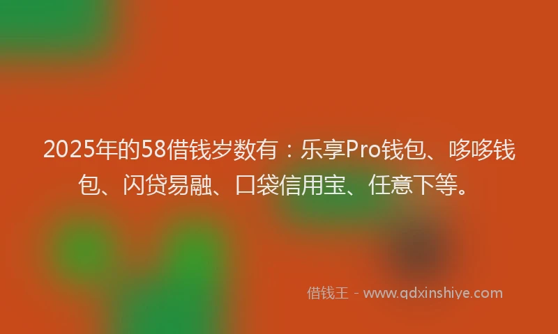 2025年的58借钱岁数有：乐享Pro钱包、哆哆钱包、闪贷易融、口袋信用宝、任意下等。