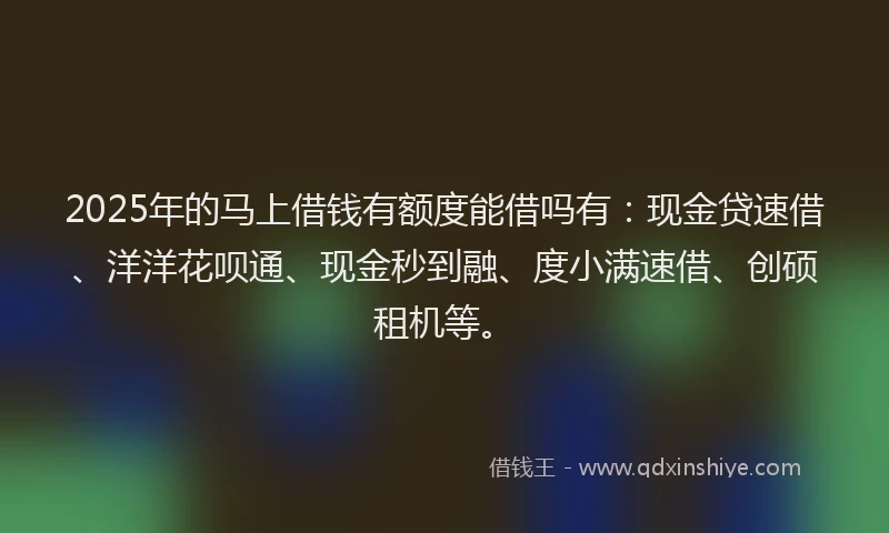 2025年的马上借钱有额度能借吗有：现金贷速借、洋洋花呗通、现金秒到融、度小满速借、创硕租机等。