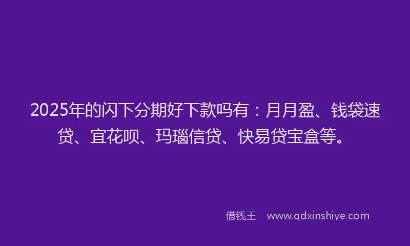 2025年的闪下分期好下款吗有：月月盈、钱袋速贷、宜花呗、玛瑙信贷、快易贷宝盒等。