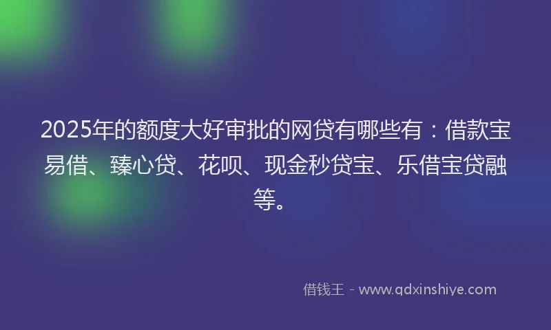 2025年的额度大好审批的网贷有哪些有：借款宝易借、臻心贷、花呗、现金秒贷宝、乐借宝贷融等。
