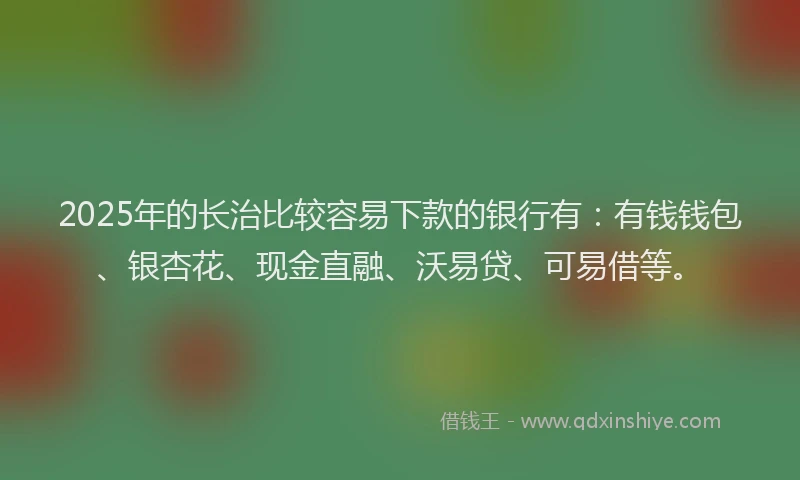 2025年的长治比较容易下款的银行有：有钱钱包、银杏花、现金直融、沃易贷、可易借等。