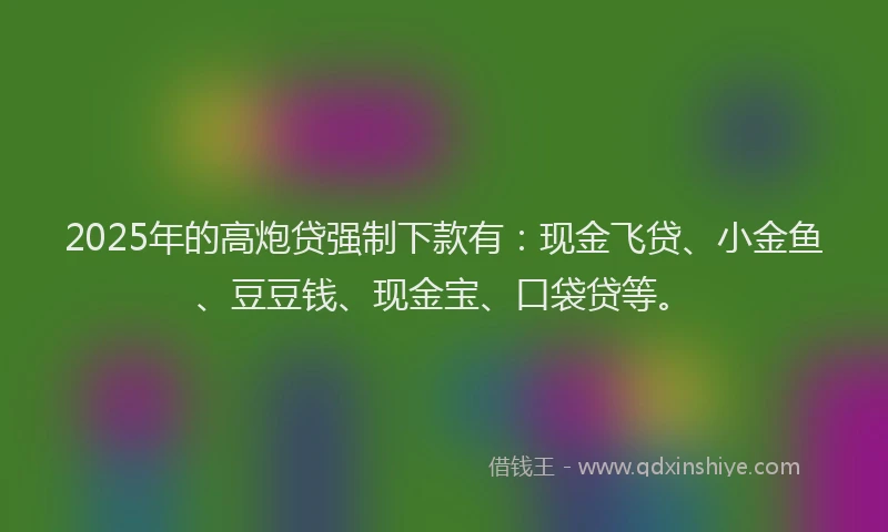 2025年的高炮贷强制下款有：现金飞贷、小金鱼、豆豆钱、现金宝、口袋贷等。