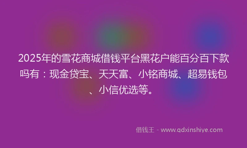 2025年的雪花商城借钱平台黑花户能百分百下款吗有：现金贷宝、天天富、小铭商城、超易钱包、小信优选等。