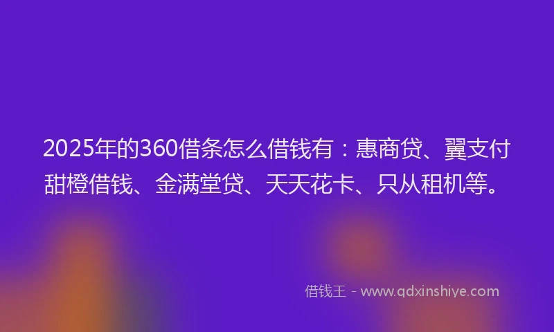 2025年的360借条怎么借钱有：惠商贷、翼支付甜橙借钱、金满堂贷、天天花卡、只从租机等。