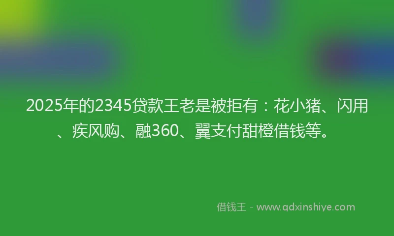 2025年的2345贷款王老是被拒有：花小猪、闪用、疾风购、融360、翼支付甜橙借钱等。