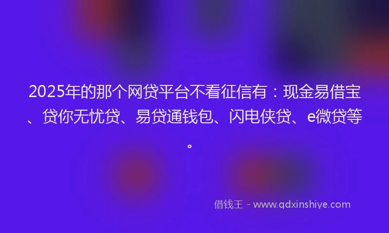 2025年的那个网贷平台不看征信有：现金易借宝、贷你无忧贷、易贷通钱包、闪电侠贷、e微贷等。