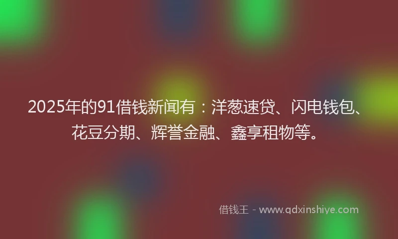 2025年的91借钱新闻有：洋葱速贷、闪电钱包、花豆分期、辉誉金融、鑫享租物等。