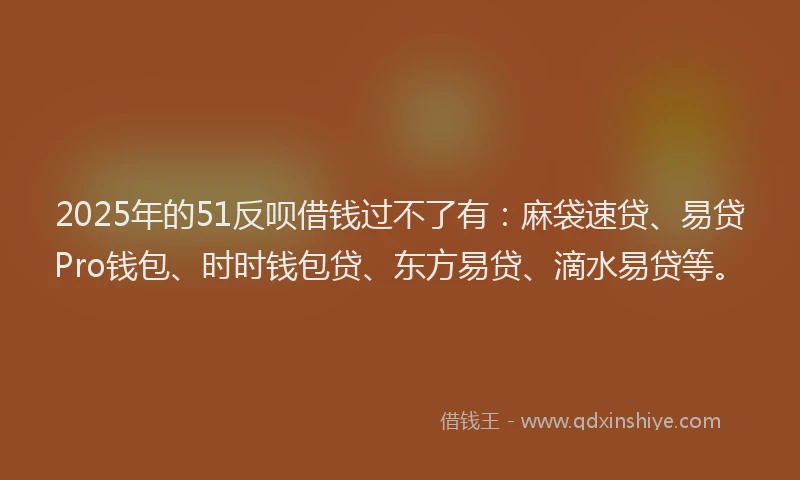 2025年的51反呗借钱过不了有：麻袋速贷、易贷Pro钱包、时时钱包贷、东方易贷、滴水易贷等。