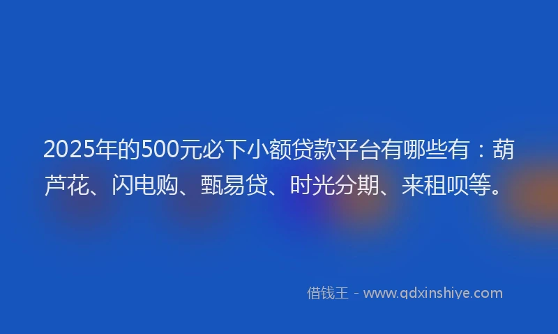 2025年的500元必下小额贷款平台有哪些有：葫芦花、闪电购、甄易贷、时光分期、来租呗等。