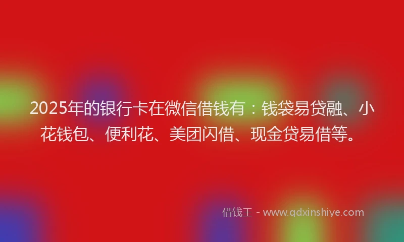 2025年的银行卡在微信借钱有：钱袋易贷融、小花钱包、便利花、美团闪借、现金贷易借等。