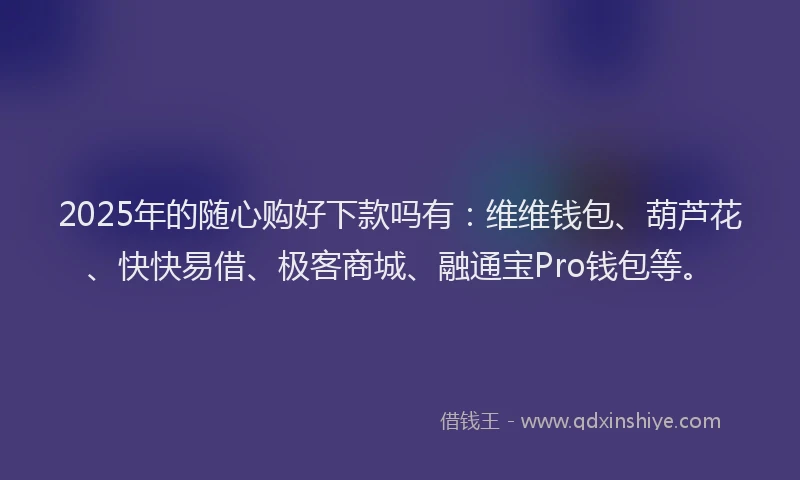 2025年的随心购好下款吗有：维维钱包、葫芦花、快快易借、极客商城、融通宝Pro钱包等。