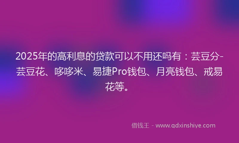 2025年的高利息的贷款可以不用还吗有：芸豆分-芸豆花、哆哆米、易捷Pro钱包、月亮钱包、戒易花等。