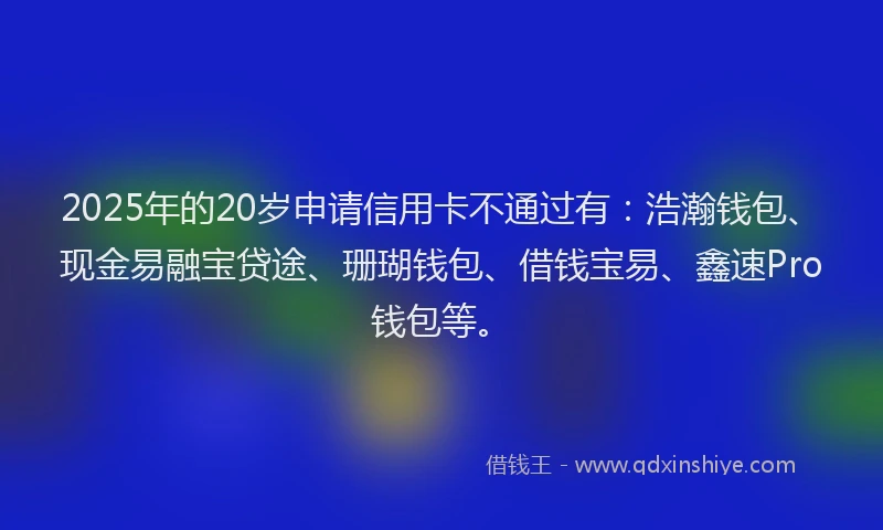 2025年的20岁申请信用卡不通过有：浩瀚钱包、现金易融宝贷途、珊瑚钱包、借钱宝易、鑫速Pro钱包等。