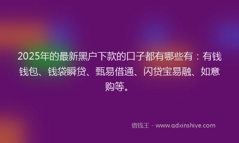 2025年的最新黑户下款的口子都有哪些有：有钱钱包、钱袋瞬贷、甄易借通、闪贷宝易融、如意购等。