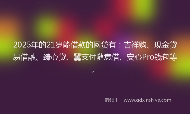 2025年的21岁能借款的网贷有：吉祥购、现金贷易借融、臻心贷、翼支付随意借、安心Pro钱包等。