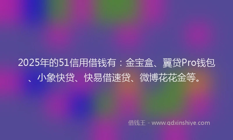 2025年的51信用借钱有：金宝盒、翼贷Pro钱包、小象快贷、快易借速贷、微博花花金等。