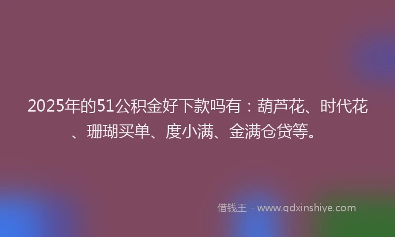 2025年的51公积金好下款吗有：葫芦花、时代花、珊瑚买单、度小满、金满仓贷等。