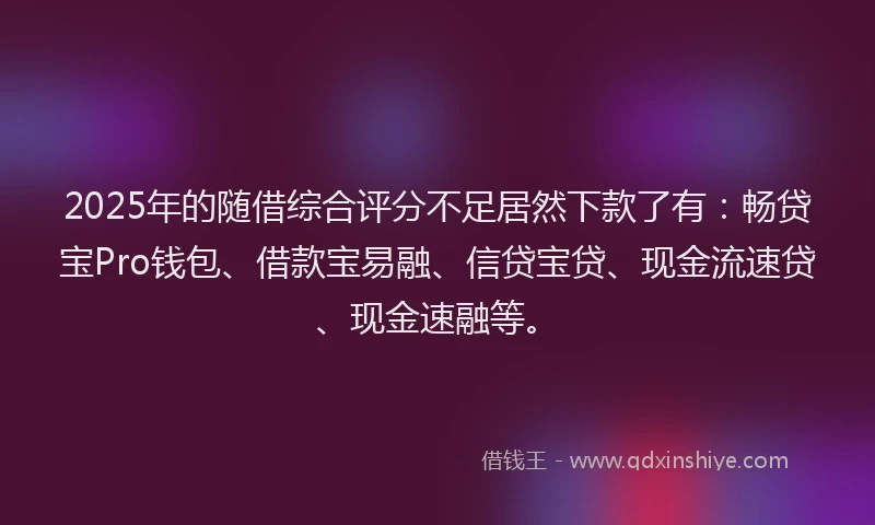 2025年的随借综合评分不足居然下款了有：畅贷宝Pro钱包、借款宝易融、信贷宝贷、现金流速贷、现金速融等。