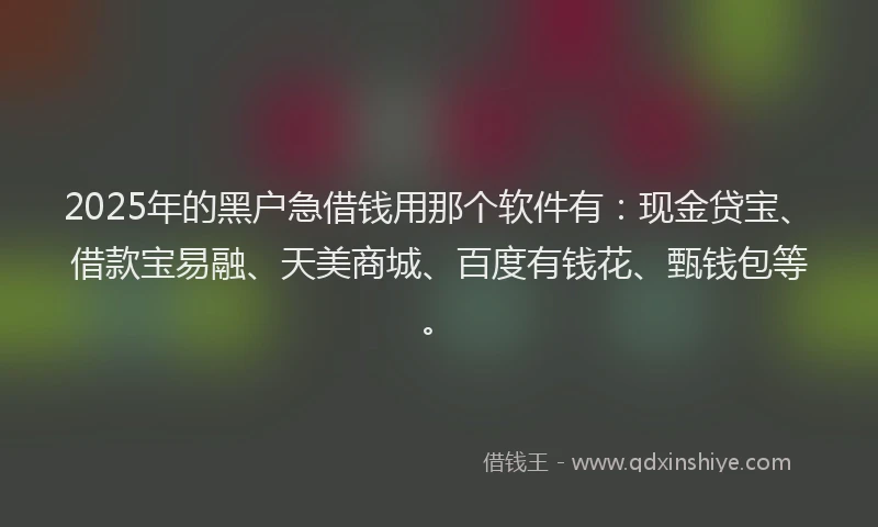 2025年的黑户急借钱用那个软件有：现金贷宝、借款宝易融、天美商城、百度有钱花、甄钱包等。