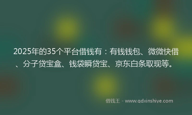 2025年的35个平台借钱有：有钱钱包、微微快借、分子贷宝盒、钱袋瞬贷宝、京东白条取现等。
